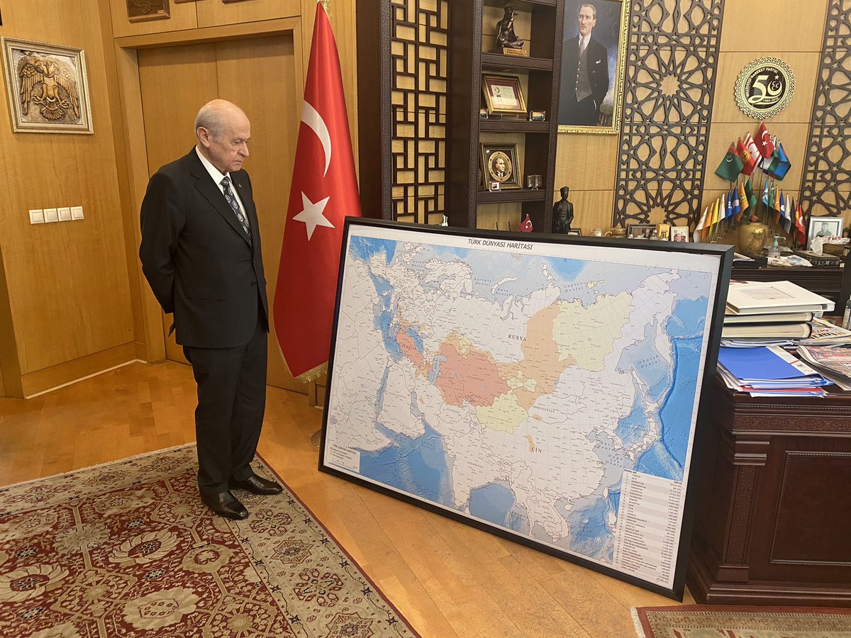 UlviYonter's tweet photo. Lider Devlet Bahçeli...Türklüğün vicdanıdır, irfanıdır, iradesidir, yol başçısıdır, Turan ülküsünün sevdalısıdır...Liderimiz, özel olarak tasarlayıp çizdirdiği Türk Dünyası Haritasını da ilk kez kamuoyuyla paylaşmıştır... https://t.co/Dzbu3XWBxI