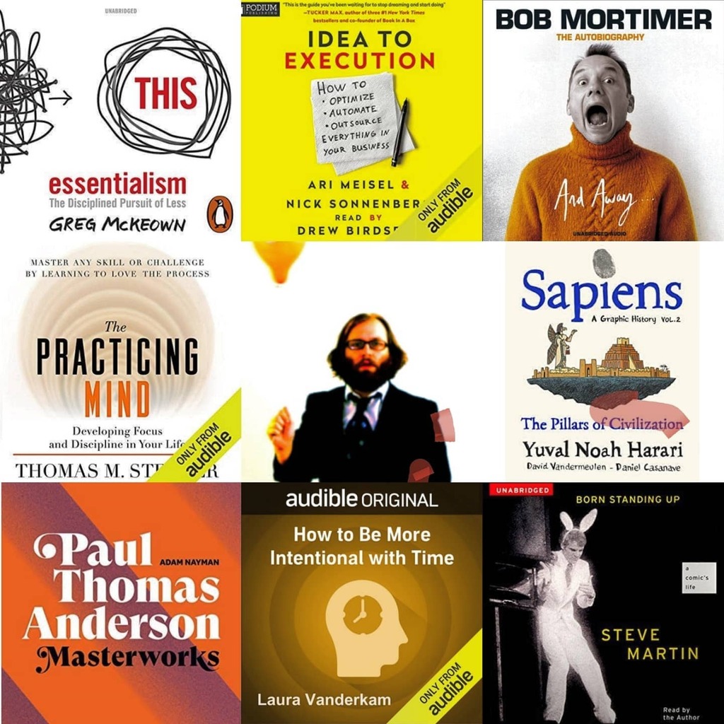 scottdhayden's tweet photo. Autumn learning - listening and reading #essentialism #bobmortimer #danielkitson #paulthomasanderson #bornstandingup #sapiens #thepracticingmind #ideatoexecution #lauravanderkam https://t.co/ohVqwUTSWP https://t.co/ZbG4aRYDG9