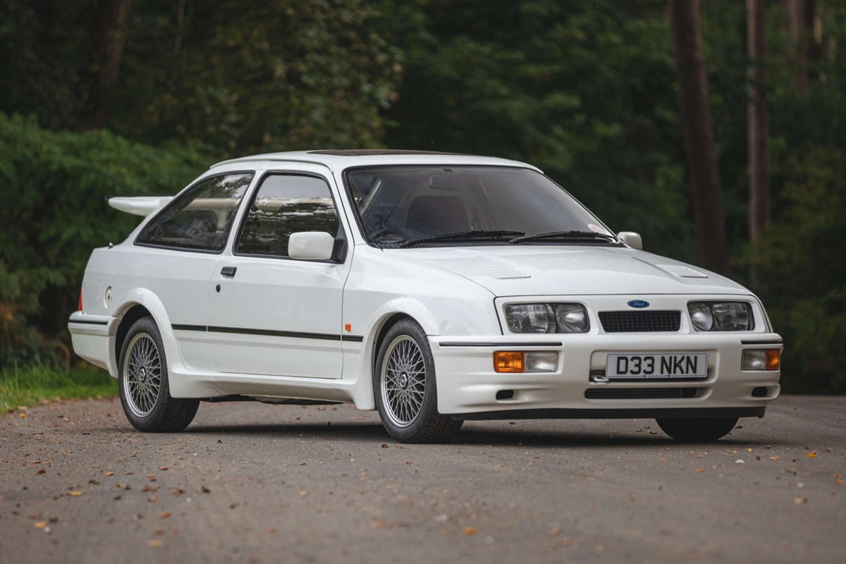 IconicAuc's tweet photo. SOLD! With 10,490 warranted miles, Lot 312, the 1987 Ford Sierra RS Cosworth is refreshingly original and has sold in our sale today for £103,500 (inc. buyers premium). https://t.co/9SmQn4i4Uq