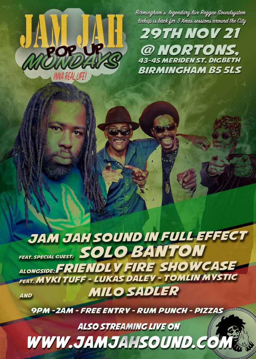 Jam Jah Sound (@jamjahsound1) on Twitter photo Jam Jah Mondays are back for 3 nights across #birmingham in #digbeth #moseley #kingsheath come join Brum's longest lasting free #reggae linkup <a href="/regfraternityuk/">Reggae Fraternity UK</a> <a href="/DarkHorseMosele/">Dark Horse Moseley</a> <a href="/MoseleyB13Mag/">Moseley B13 Magazine</a> <a href="/digbeth/">Digbeth We Are</a> <a href="/DigbethEvents/">Digbeth Events</a> <a href="/YoungCulture1/">Young Culture Sound</a> <a href="/solobanton/">solo banton</a> <a href="/MykiTuff/">Myki Tuff</a> <a href="/Robin_FF/">Friendly Fire Music</a> <a href="/NewStyleRadio/">Newstyle Radio</a> Jam Jah Mondays are back for 3 nights across #birmingham in #digbeth #moseley #kingsheath come join Brum's longest lasting free #reggae linkup <a href="/regfraternityuk/">Reggae Fraternity UK</a> <a href="/DarkHorseMosele/">Dark Horse Moseley</a> <a href="/MoseleyB13Mag/">Moseley B13 Magazine</a> <a href="/digbeth/">Digbeth We Are</a> <a href="/DigbethEvents/">Digbeth Events</a> <a href="/YoungCulture1/">Young Culture Sound</a> <a href="/solobanton/">solo banton</a> <a href="/MykiTuff/">Myki Tuff</a> <a href="/Robin_FF/">Friendly Fire Music</a> <a href="/NewStyleRadio/">Newstyle Radio</a>