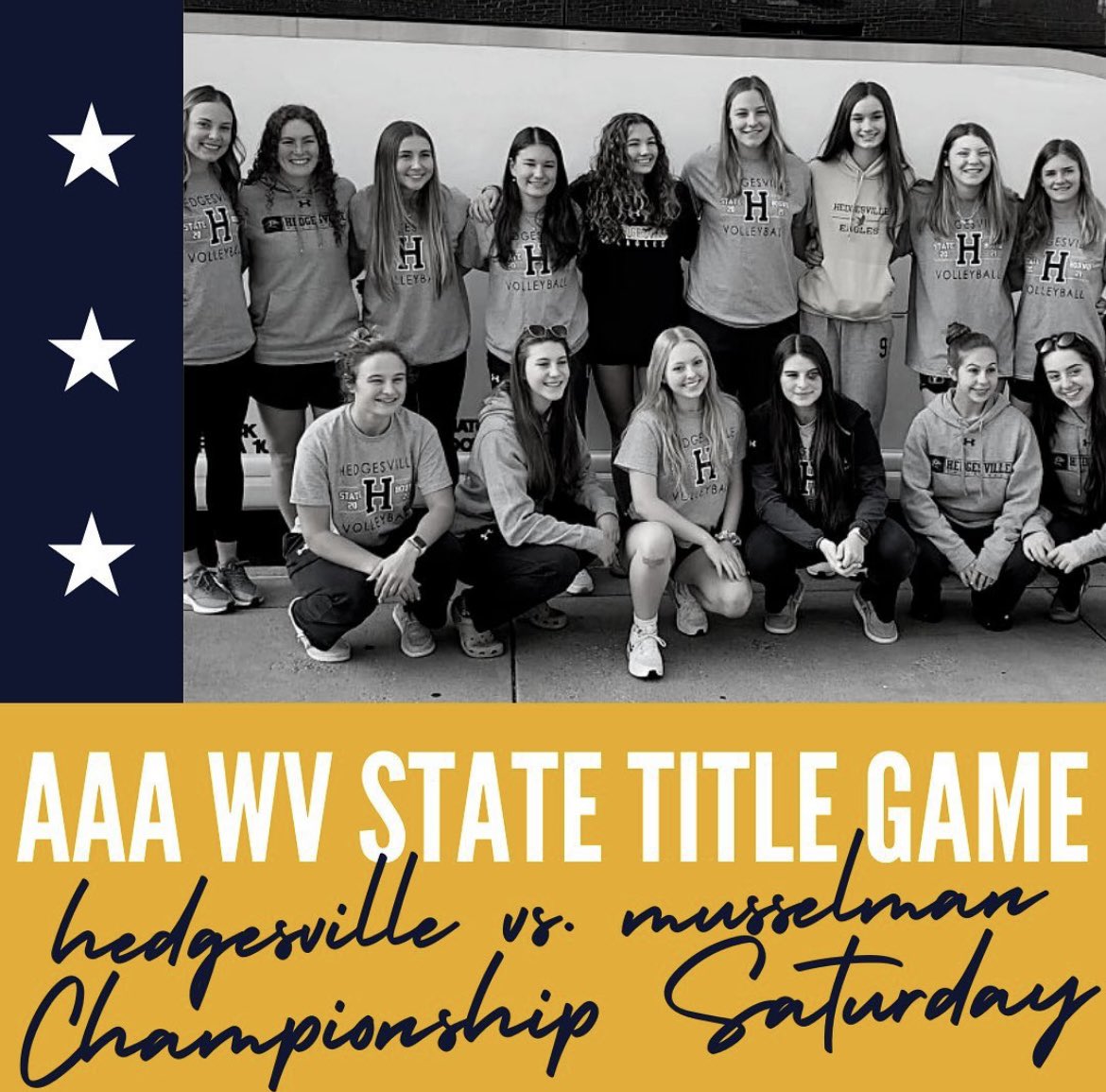 Today’s the day!!! Wishing the BEST of luck to our volleyball team as they fight for the state title! Let’s bring it home!!!!!! 💙💛🏐🦅 

Hedgesville vs. Musselman @ 1:30 @ Charleston Civic Center 💪🏼