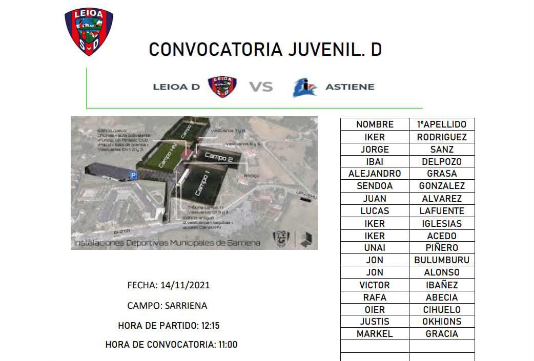 LeioaDrill's tweet photo. Convocatoria para el partido de mañana de nuestro LeioaDrill contra en Astiene en Sarriena!!❤️💙 https://t.co/Pt1gLZ1nfe