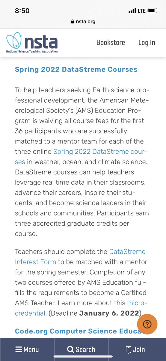 AMSeducation's tweet photo. Interested in #weather, #ocean or #climate PD? Have questions about #Datastreme? Come talk to us today at #NSTA21 National Harbor! Enrollment opens next week! Thanks @NSTA for helping to promote. https://t.co/mBzxlCUxob