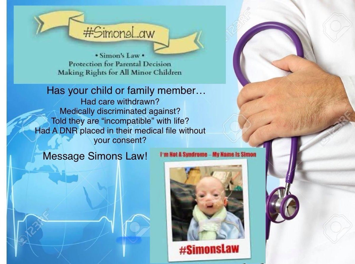Simons_Law's tweet photo. Simon’s Law is here to help! Did you know in some states it’s legal to place a DNR in a child or dependent family member’s medical file w/o parental consent? If this has happened to your child or family member please message us. #SimonsLaw #simonslifemattered https://t.co/WbM1fQOt3s