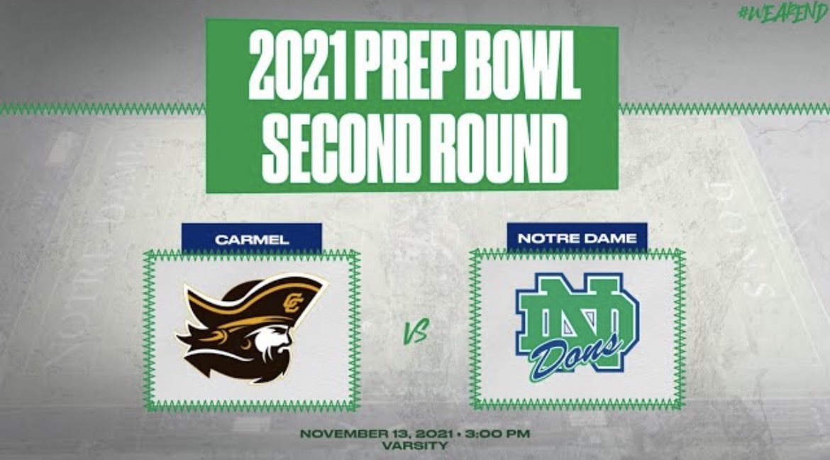 Catholic League Semifinals for the 2021 Prep Bowl are today. 1) Notre Dame takes on 4) Carmel for the first time since 2018! Bragging rights are up for grabs! Our coverage begins at 2:45 pm and kickoff is at 3. Watch here: youtube.com/ndmediacrew