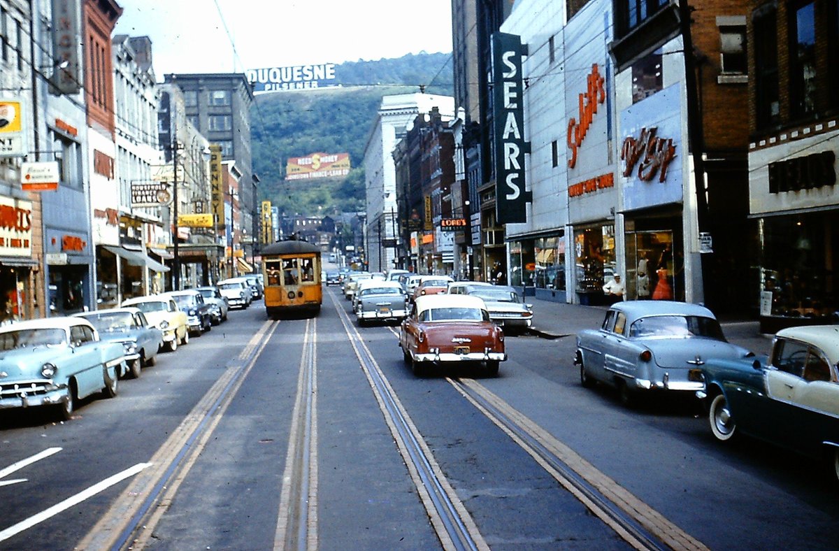I don't think most people realize how "urban" and walkable smaller cities and towns were back in the day.

Johnstown PA is a small city (53k in 1960) 56 miles from Pittsburgh, but it's Main Street had more going on in 1959 than you see in many larger cities today.