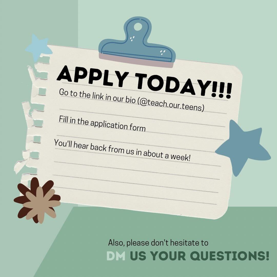 teach_our_teens's tweet photo. TEACH OUR TEENS IS LOOKING FOR VOLUNTEERS! https://t.co/hqNhB4VDzm