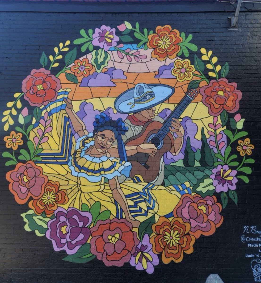 urbanoracle's tweet photo. A spectacular transformation to a blank wall celebrated by LA29 in south Oklahoma City yesterday.  BAILAMOS which means Let’s Dance, was designed and executed by Oklahoma Artist Nick Bayer of CreateCo Studio.  @la29okc  @createcostudios @carolliinnaa_ @elizabethlarios https://t.co/o7d5E64psr