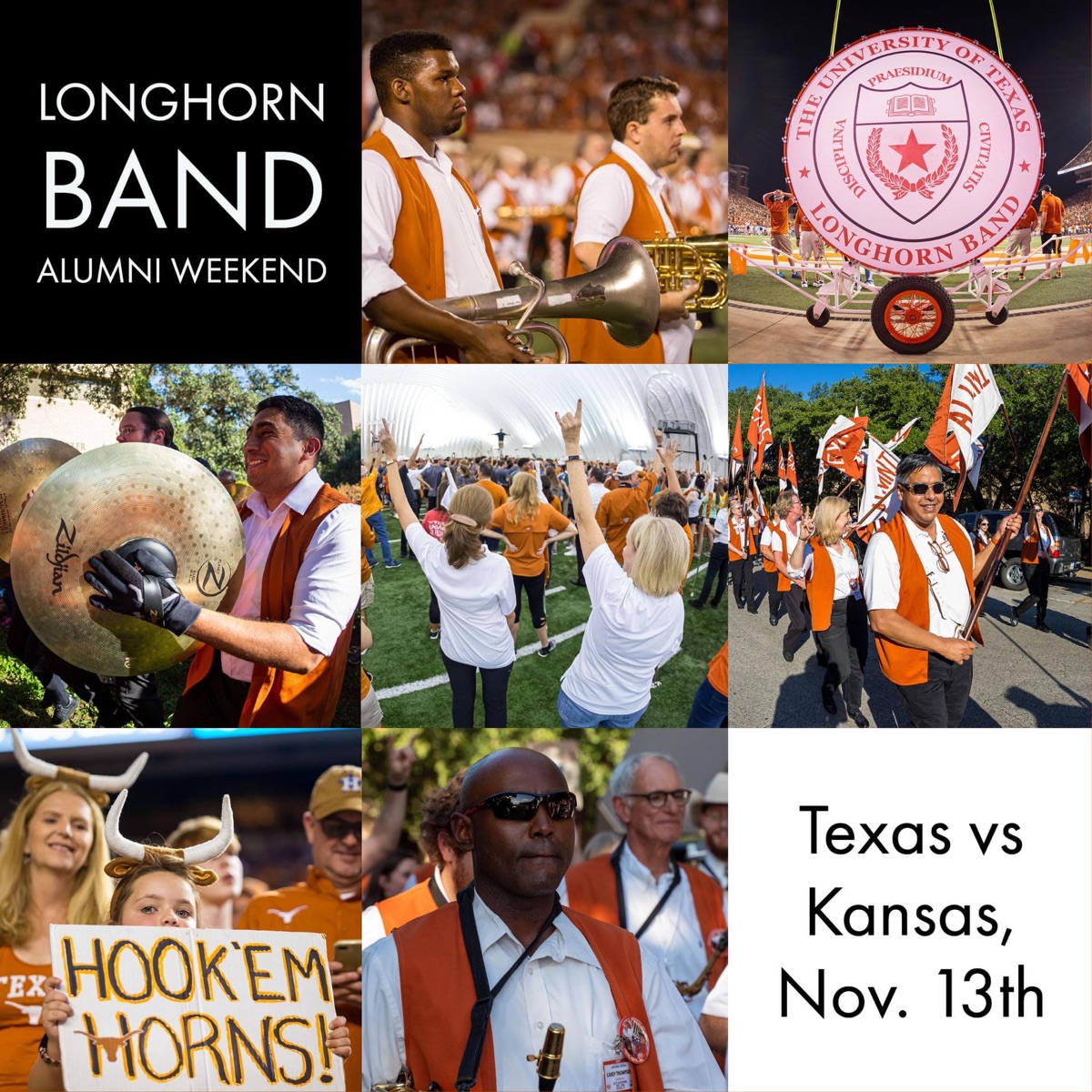 Welcome back to campus at <a href="/UTAustin/">UT Austin</a> for alumni band day <a href="/lhab/">Longhorn Alumni Band</a> and <a href="/LonghornBand/">Longhorn Band</a> for the 56th reunion.  Have an enjoyable and memorable experience.