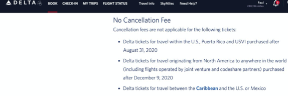 paulsimssays's tweet photo. @Delta so tix purchased Before 8/2020 have no change fees (ergo those after have change fees) Change Cancel Overview page says. Cancel or Refund Flight page says tix purchased After 8/2020 w/in the US or originating after (12/2020) have 'no change fees'? Which applies? https://t.co/085STgd5b1