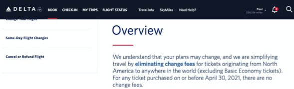 paulsimssays's tweet photo. @Delta so tix purchased Before 8/2020 have no change fees (ergo those after have change fees) Change Cancel Overview page says. Cancel or Refund Flight page says tix purchased After 8/2020 w/in the US or originating after (12/2020) have 'no change fees'? Which applies? https://t.co/085STgd5b1