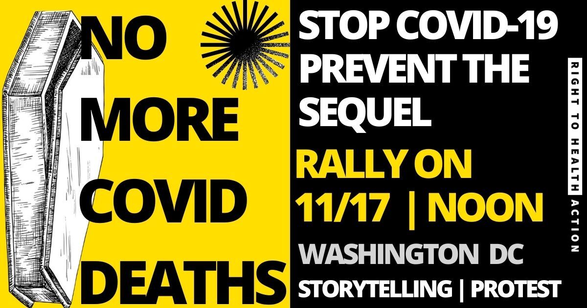 R2HAction's tweet photo. People who have lost loved ones to COVID are bringing their ashes and their stories to this protest. We will amplify them to tell our Senators this should not happen again - and to enact S.2297 to help ensure this. Join us - https://t.co/W2HcC3w7WV  #healthequity #globalhealth https://t.co/jhu5GDSjnj