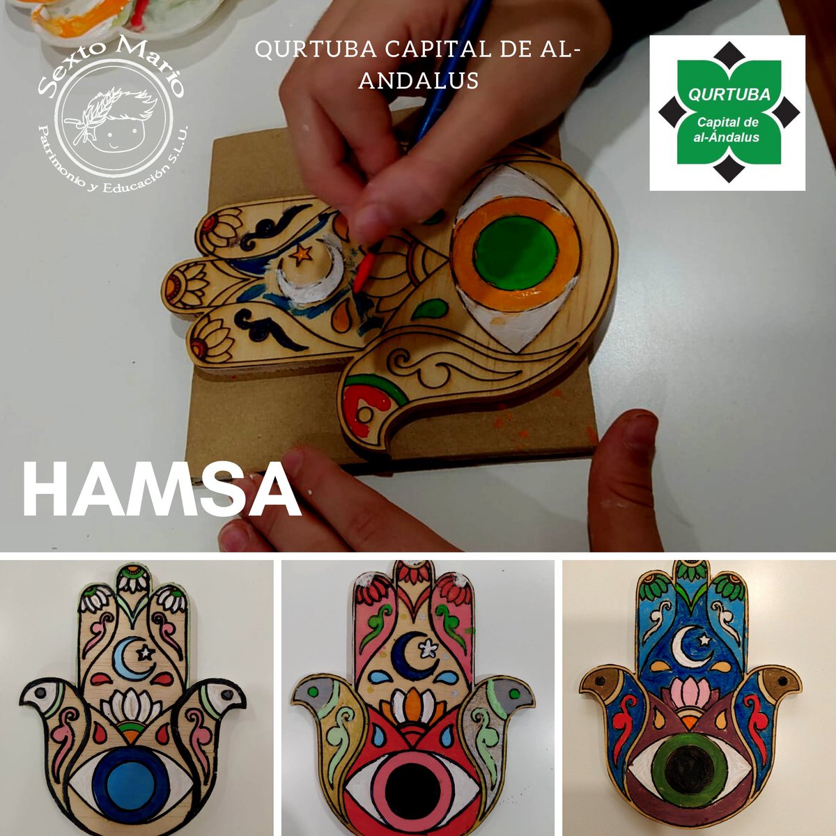 sexto_mario's tweet photo. Dentro de la programación del festival #qurtubacapitaldealandalus hoy hemos llevado a cabo un taller sobre uno de los símbolos mágicos más conocidos del mundo andalusí, la #Hamsa que también está presente en otras culturas.
#manodefatima #hamsahand #alAndalus https://t.co/H3l4xJACMj