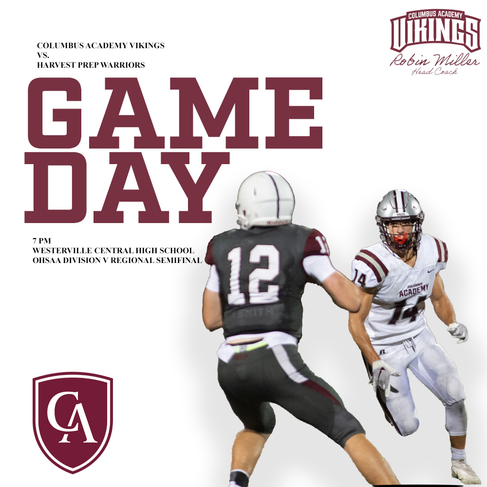 Columbus Academy Vikings (@academyvikings) on Twitter photo .<a href="/CA__Football/">Columbus Academy FB</a> looks to continue its deepest run in the playoffs since 2003 when it battles Harvest Prep in the OHSAA Division V Regional Semifinal.
Kickoff is scheduled for 7PM and the game will be played at Westerville Central. #GrownHere
🎟️: ohsaa.org/tickets .<a href="/CA__Football/">Columbus Academy FB</a> looks to continue its deepest run in the playoffs since 2003 when it battles Harvest Prep in the OHSAA Division V Regional Semifinal.
Kickoff is scheduled for 7PM and the game will be played at Westerville Central. #GrownHere
🎟️: ohsaa.org/tickets
