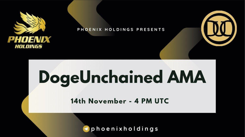 DogeUnchained's tweet photo. Good afternoon fellow Unchainers.

The team is delighted to announce that we will be holding a live AMA in Phoenix Holdings tomorrow at 4PM UTC (14th November). We will be showcasing our very own DogeDEX and announcing our very own Unchained Week which starts on Monday. https://t.co/mz4C0abDnD