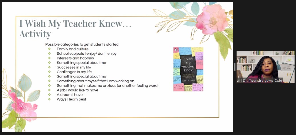 The fabulous <a href="/DrTeeLC/">Dr. Tieandra L. Cole</a> shares practical and achievable ways to create an inclusive and welcoming classroom environment for all students #SELinaction #SELPBC