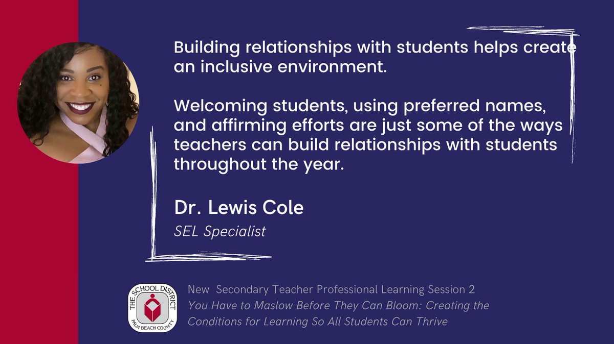 Dr. Lewis Cole sharing some practical things teachers can do to build relationship with their students. #SELPBC @PBCSD <a href="/DrTeeLC/">Dr. Tieandra L. Cole</a> @selpbc @BrianKnowles777