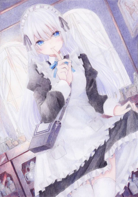 メイドさん #オリジナル #アナログ #色鉛筆 #透明水彩 https://t.co/poLNDRJdcJ 