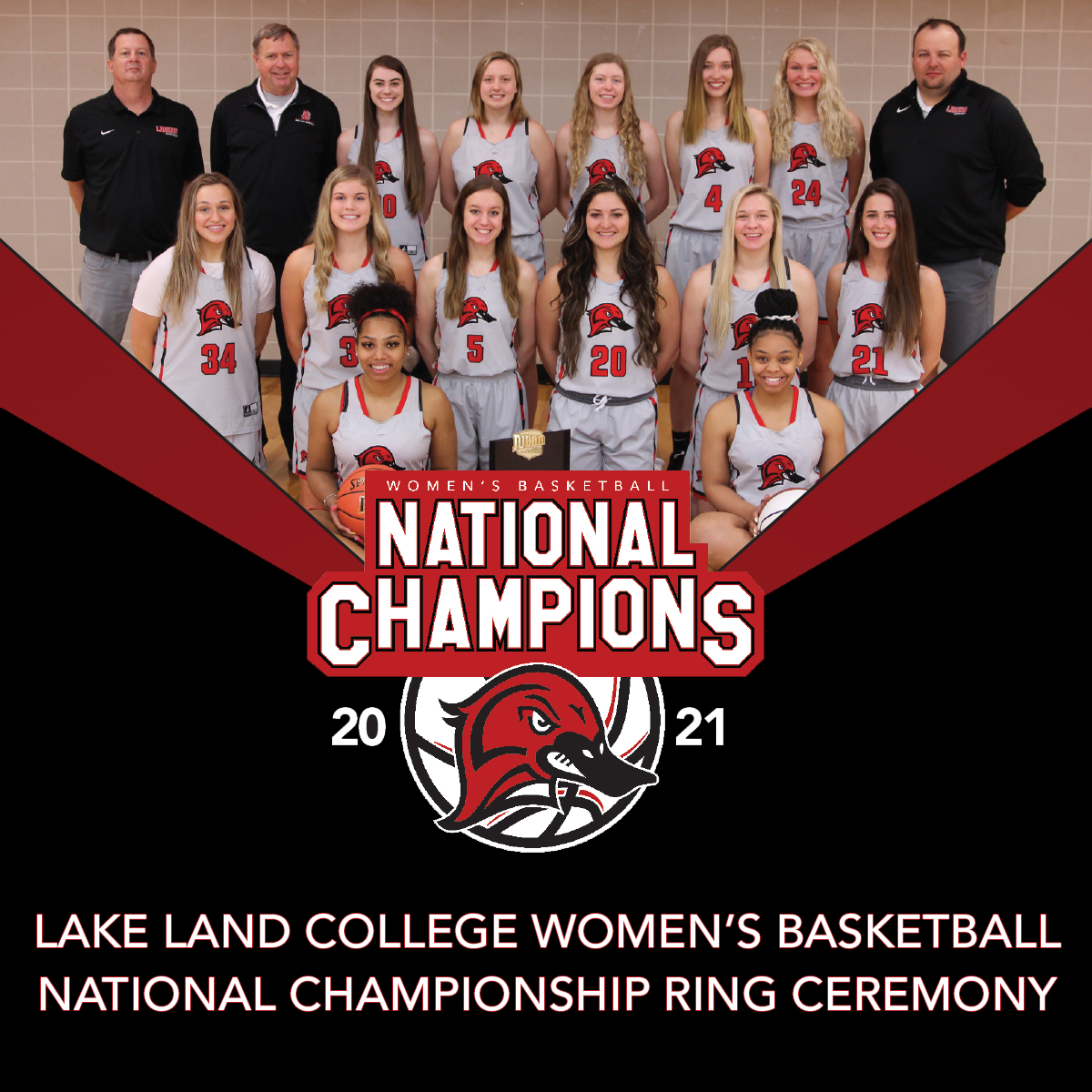 Join us November 20 during half-time of the 3 p.m. Men's Basketball game at the Lake Land College Field House to recognize our national champions!