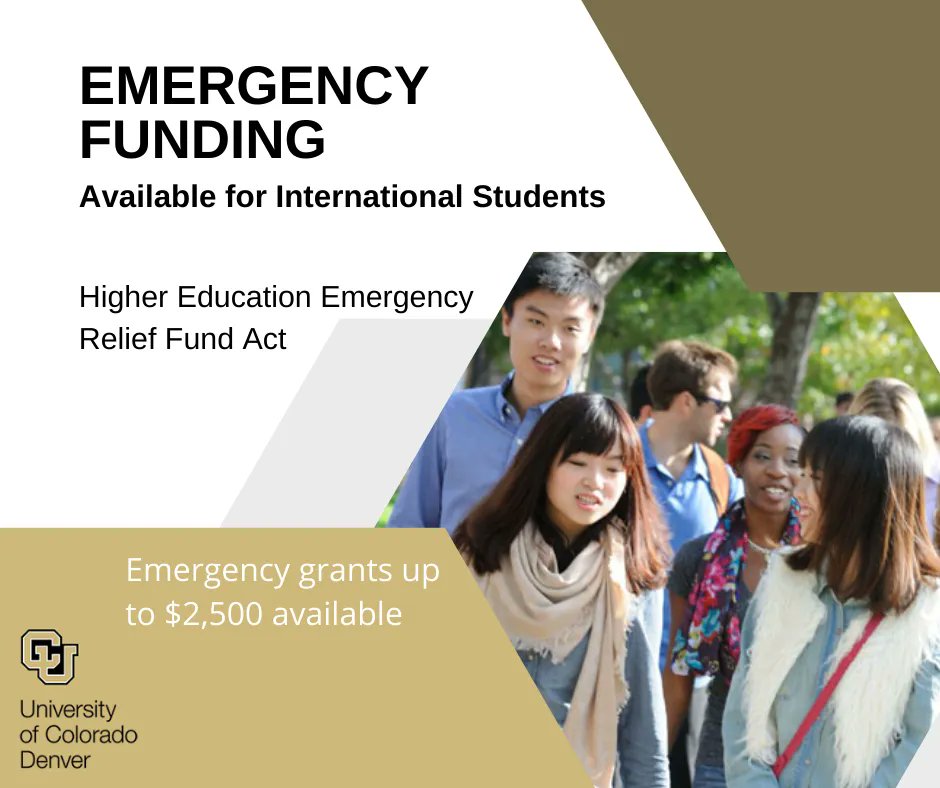 CUDenverIntlAdm's tweet photo. Emergency funding through the Higher Education Emergency Relief Fund Act is now available to enrolled international students at CU Denver. https://t.co/5Kr1LjawAA https://t.co/v4wX0jCeiq