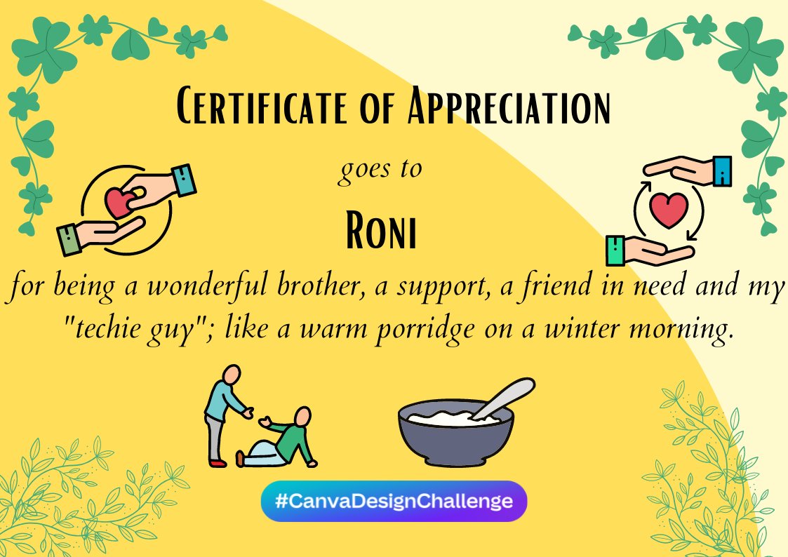 Procheta1999's tweet photo. #CanvaDesignChallenge
Through this small token of appreciation, I will really like to appreciate my brother Roni for all the efforts he has done for me. Yeah, we might have an age gap of 7 years but still whenever any problem has come, he has always been there for help. https://t.co/MjD1ZDWF92