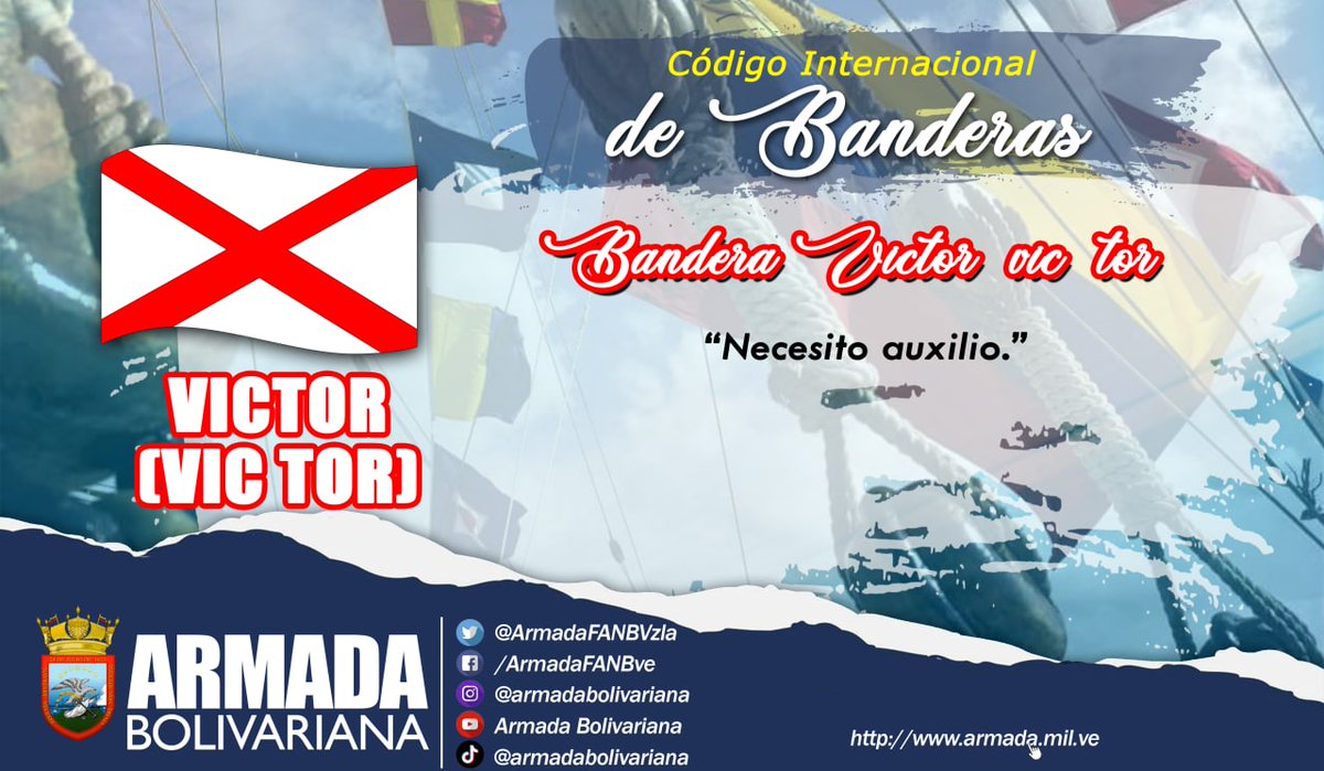 ArmadaFANBVzla's tweet photo. #13nov ¡🅳🅰🆃🅾!
El Código Internacional de Señales está basado en Banderas de Señales que se utilizan en la Navegación Marítima para transmitir mensajes, ya sea entre dos o más barcos, o entre un barco y la tierra o el puerto.

#NavegandoAlBicentenario

@NicolasMaduro https://t.co/HzrlTPi9eG