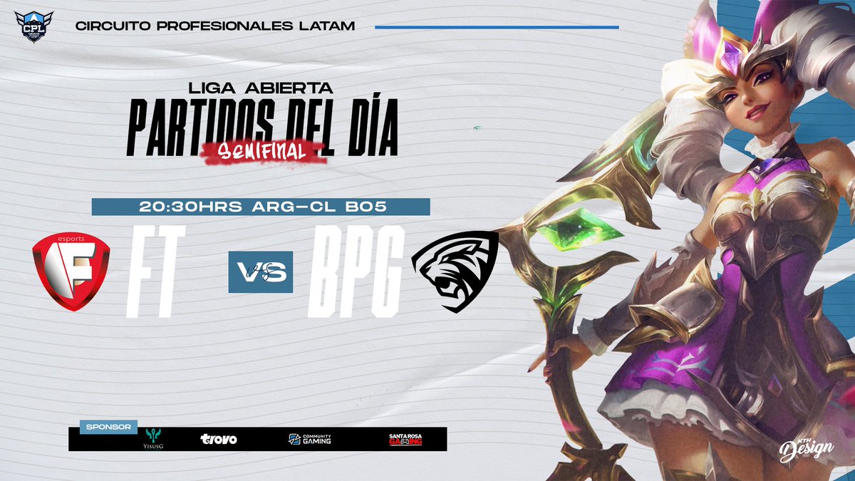 #SLCPL

Sábado de Semifinal 2 en la Super Liga Abierta by <a href="/CGaming_LatAm/">Community Gaming LatAm</a> 🏆

<a href="/Ft_esports/">FT esports</a> 🇨🇱 vs 🇨🇱 <a href="/BPG_Oficial/">Black Panther Gaming</a> para conocer quien enfrentará a <a href="/e_RacingClub/">Racing Club eSports</a> en la gran final de mañana. 

📺20:30hs 🇨🇱 trovo.live/circuitosprola…

#LOL #LeagueOfLegends #TrovoLatam #Esports