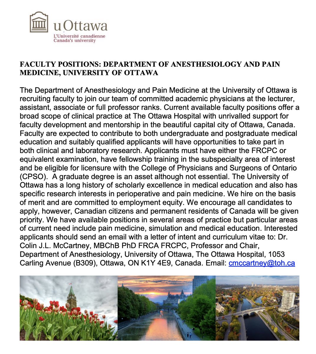 Colin J.L. McCartney (@colinjmccartney) on Twitter photo We are again looking for outstanding applicants for our academic department <a href="/uOttawaMed/">uOttawa | Faculté de médecine, Faculty of Medicine</a> in Canada's beautiful capital city We are again looking for outstanding applicants for our academic department <a href="/uOttawaMed/">uOttawa | Faculté de médecine, Faculty of Medicine</a> in Canada's beautiful capital city