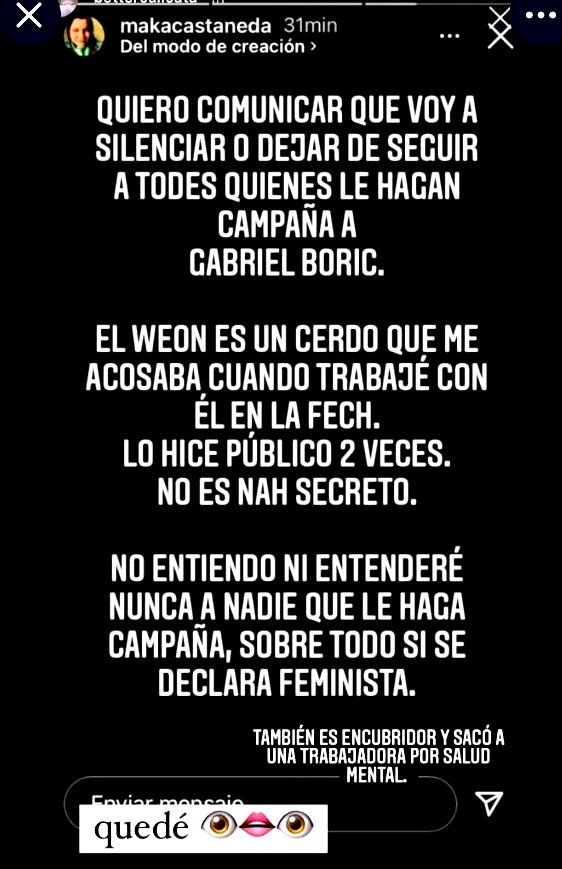 lucasaykal's tweet photo. #cavadachvcnn Aka #ElTongo coludido con #BoricAcosador para lavar su imagen. Sólo les falta besarse ni la #FranjaElectoral es tan falaz.
@chilevision @CNNChile hacen propaganda del marxismo fuera de horario
#BoricHambreYMiseriaParaChile
#BoricMiente
#CongresoAprueboDignidad https://t.co/1yorVXSLdy