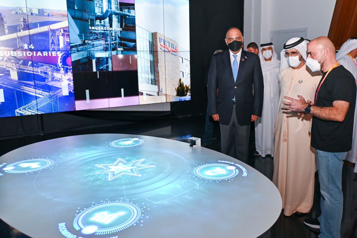 HHShkMohd's tweet photo. كما قمت اليوم بزيارة جناح الأردن الشقيق في إكسبو دبي رفقة أخي بشر الخصاونة رئيس الوزراء.. نرحب بالأردن ثقافة وتاريخاً وشعباً معنا في دولة الإمارات.. وستبقى العلاقة في تطور أخوي مستمر . https://t.co/jhZxyHh0fZ