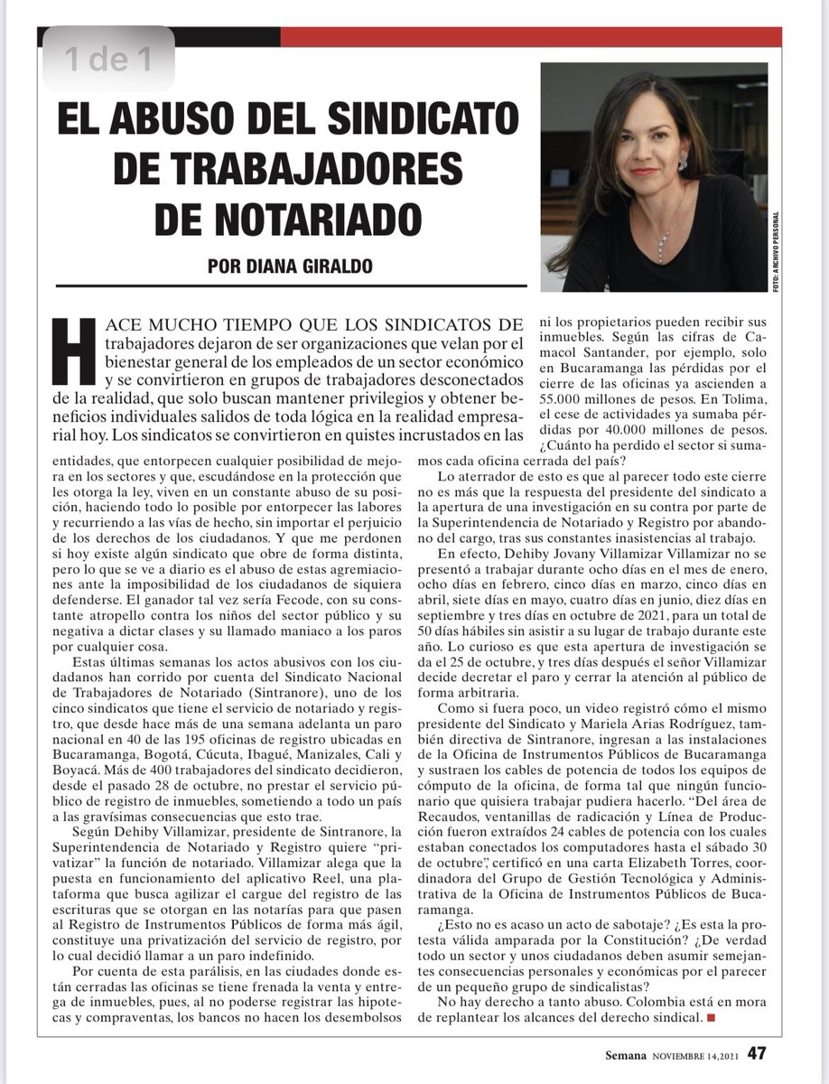 DianaSaray's tweet photo. Creo que el derecho sindical se desfiguró completamente y hoy los sindicatos no son más que grupos que buscan privilegios individuales y que abusan de su posición pasando por encima de mis ciudadanos (y se que decir esto me traerá muchos insultos… bienvenidos) https://t.co/NSKMYqM6fr