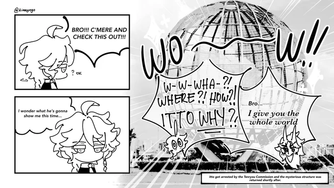 "You're My Whole World"
– an ittother comic 🪲⛅️
#原神 #GenshinImpact #aratakiitto #itto #aether #ittother 