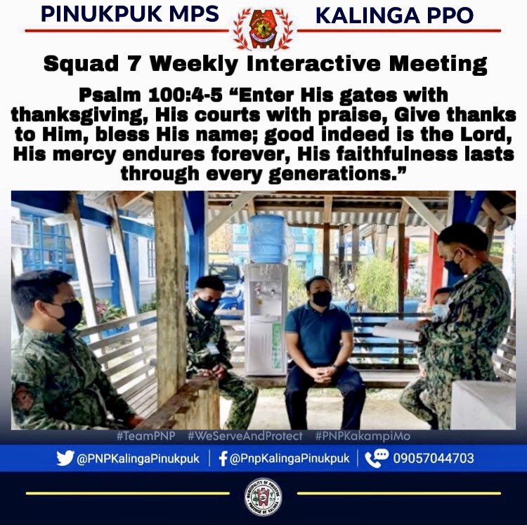 PNPPinukpuk's tweet photo. #SquadWeeklyInteractiveMeeting
#PNPInternalCleansing
#TeamPNP
#WeServeAndProtect
#PNPKakampiMo
#PulisNgPilipino https://t.co/leyc6o98z6