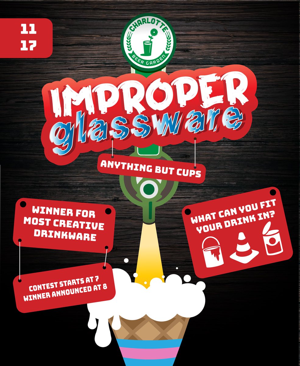 _CLTBeerGarden's tweet photo. Wacky Wednesday ! 
This Wednesday we’re doing something a little different. With special guests The DreamChaser's Brewery and Unknown Craft Ginger Ale we want you to bring your own “glassware” It can be anything you want as long as it holds liquid! See Instagram or FB for details https://t.co/rt0l8rfWl3