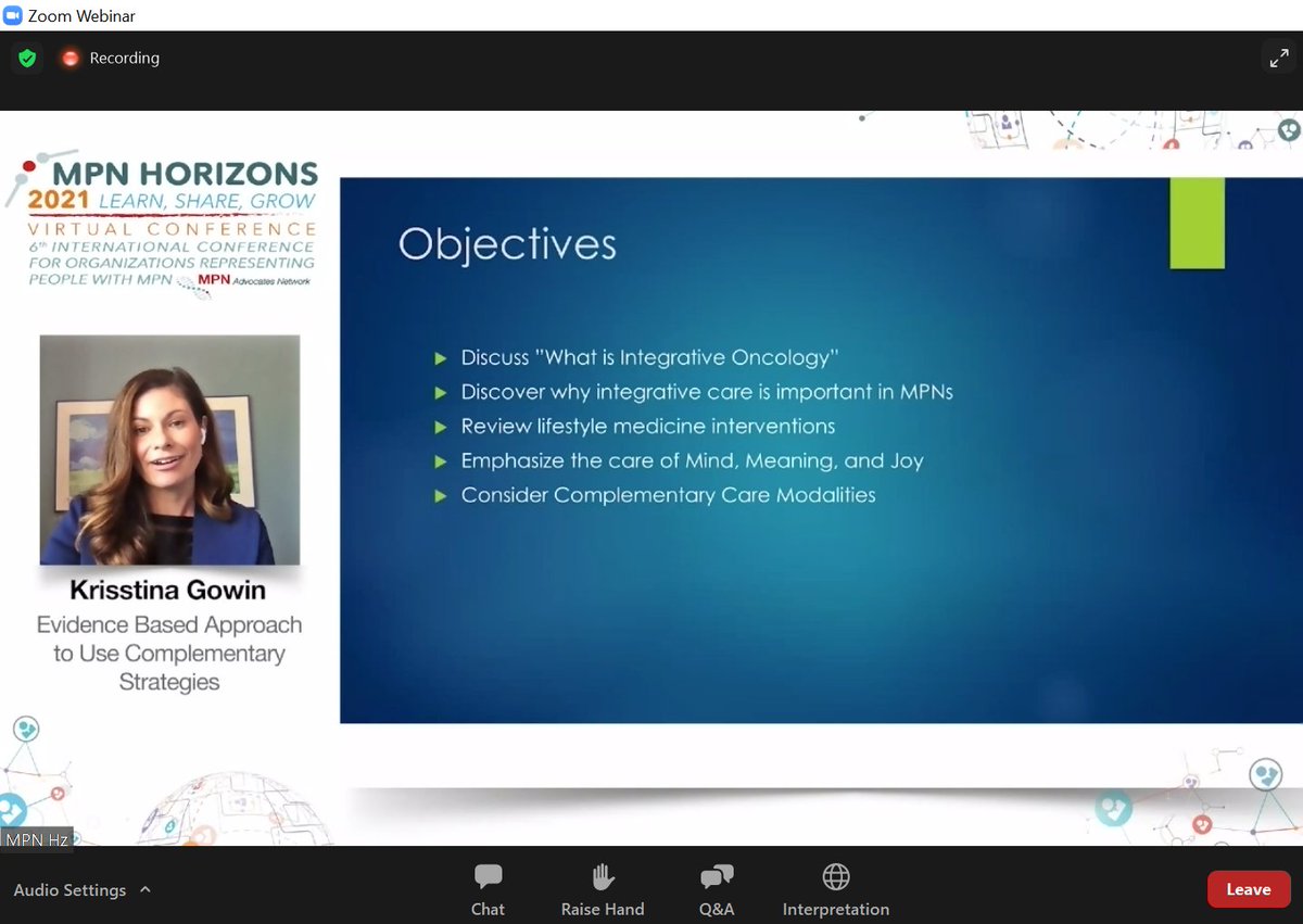 Prof. Krisstina Gowin will speak at Advocacy Session 2 about the use of complementary strategies with an evidence-based approach at #MPNHZ21
