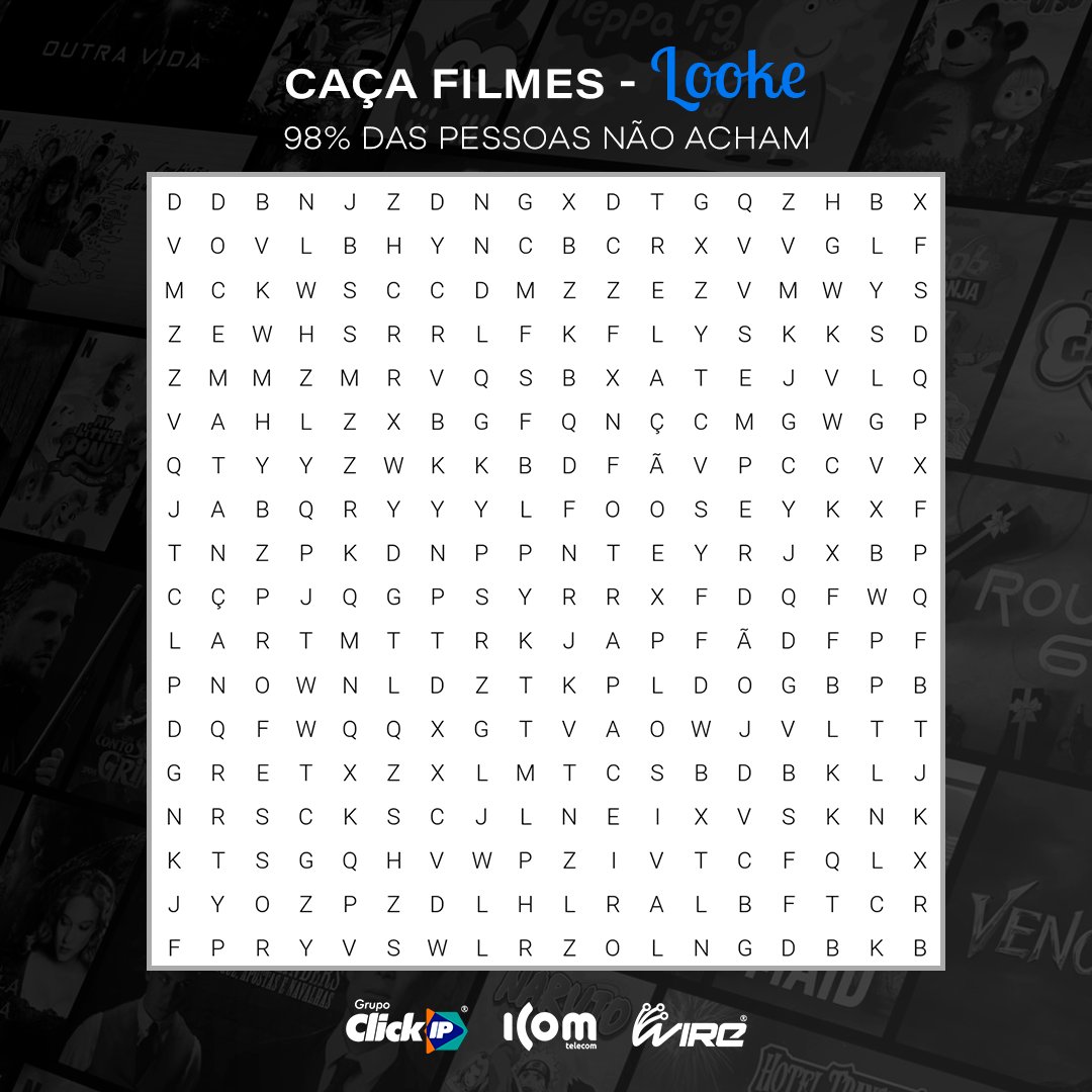 WireTelecom's tweet photo. Bora jogar? #game #looke #caçapalavras #filmenolooke #wiretelecom https://t.co/OImVC4STob