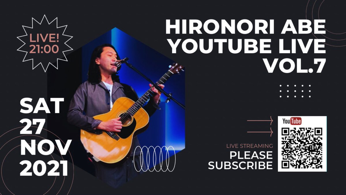 【NEWS】
配信ライブvol.7 改めて開催決定！
元気になったからリベンジだ！

『Hironori Abe YouTube Live vol.7』
2021.1127(Sat) 21:00~

お気軽にご参加ください！
皆様からのコメントもお待ちしております！📱💻

▼ご視聴は #Wabi_Sabi YouTubeチャンネルから▼
youtube.com/c/WabiSabiMusic