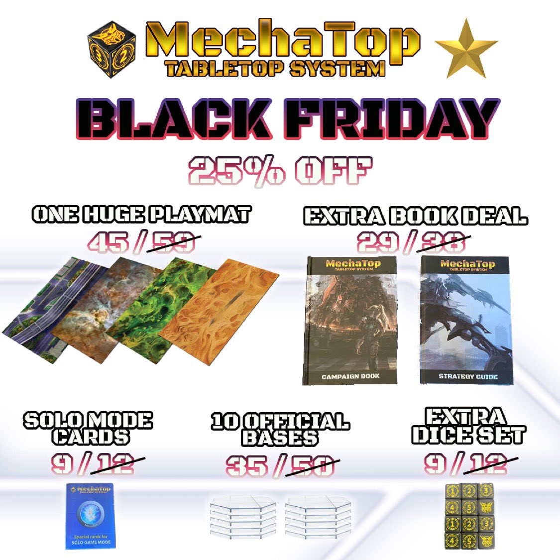 GunPlaTop1's tweet photo. Thanks to your valuable suggestions 😘 we have created the offers for Black Friday! 🥳🤩
During these 13 days we will apply a 25% discount on these items. 
In addition we have created a deal for new players and for those who only bought the basic set! 😎

https://t.co/IXW6UNww8i https://t.co/KYtPG1Oz85