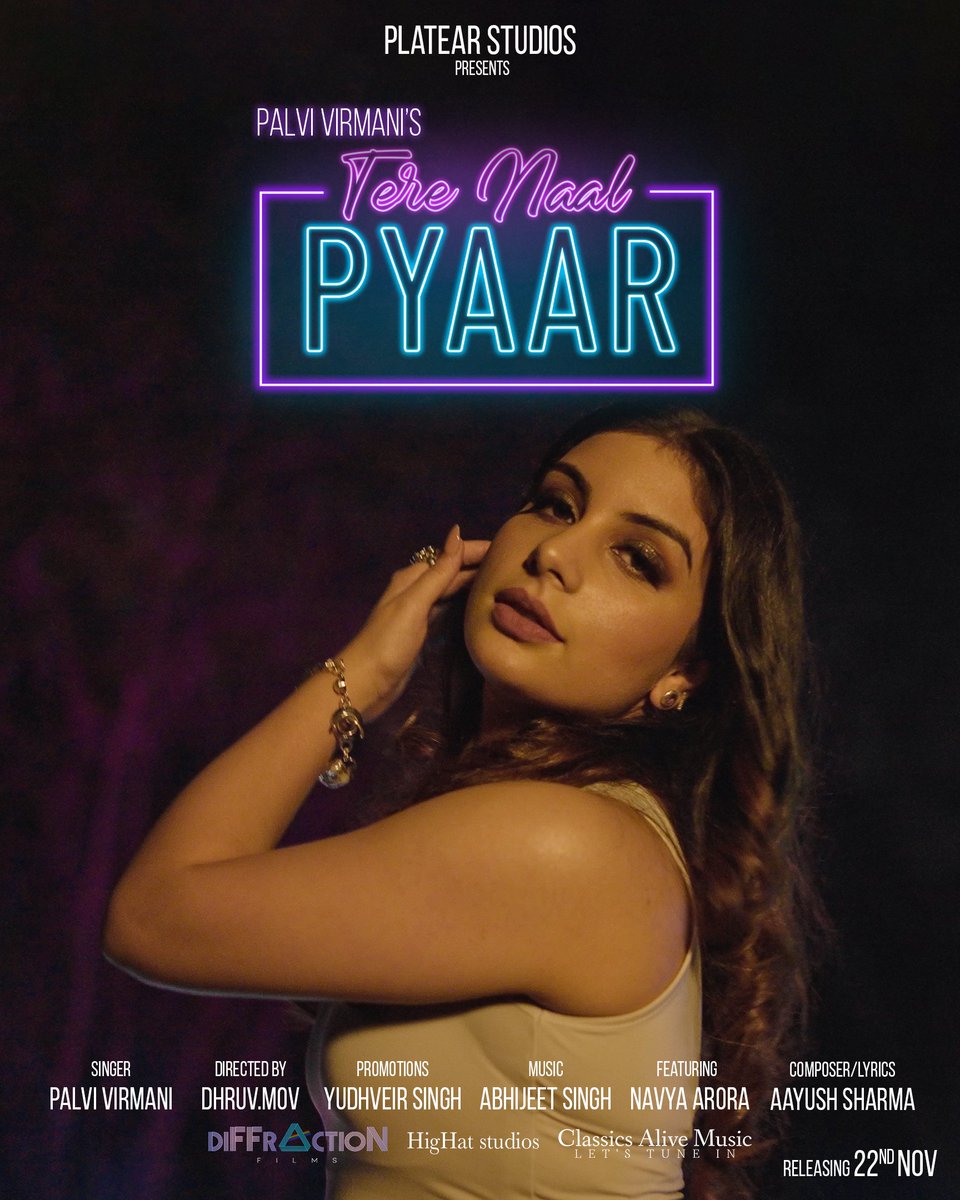 platearindia's tweet photo. Presenting the first look for Palvi Virmani's Tere Naal Pyaar ft. Navya Arora. A Platear Studio Initiative. RELEASING 22nd NOVEMBER. 
Vocals: Palvi Virmani @itspalvivirmani
Female Lead: Navya Arora
Director: https://t.co/RIqFHbr7a5
Music: Abhijit Singh https://t.co/9nZMNQtN7o