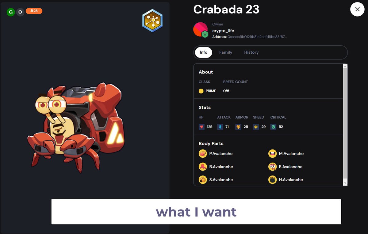 BenWeez90's tweet photo. What I want vs what I got  :)) 
Congratulate guy got Avalanche Crab

#crabada #avalance #todamoon https://t.co/KSqACS4XlA