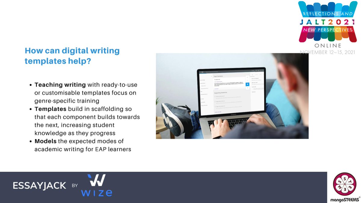Digital Writing Templates - the future of #teachingwriting?  

<a href="/DoctorLindy/">Lindy Ledohowski, PhD👩🏻‍💻📚🇨🇦🇺🇦</a> elaborates at the <a href="/JALTConference/">JALT Conference</a> 2021 on Sunday 14th Nov JST. 

See you there --> hubs.ly/H0_4Qwj0

#writing #pedgagogy #academicwriting #ELT #EFL #essaywriting #English #composition #literature