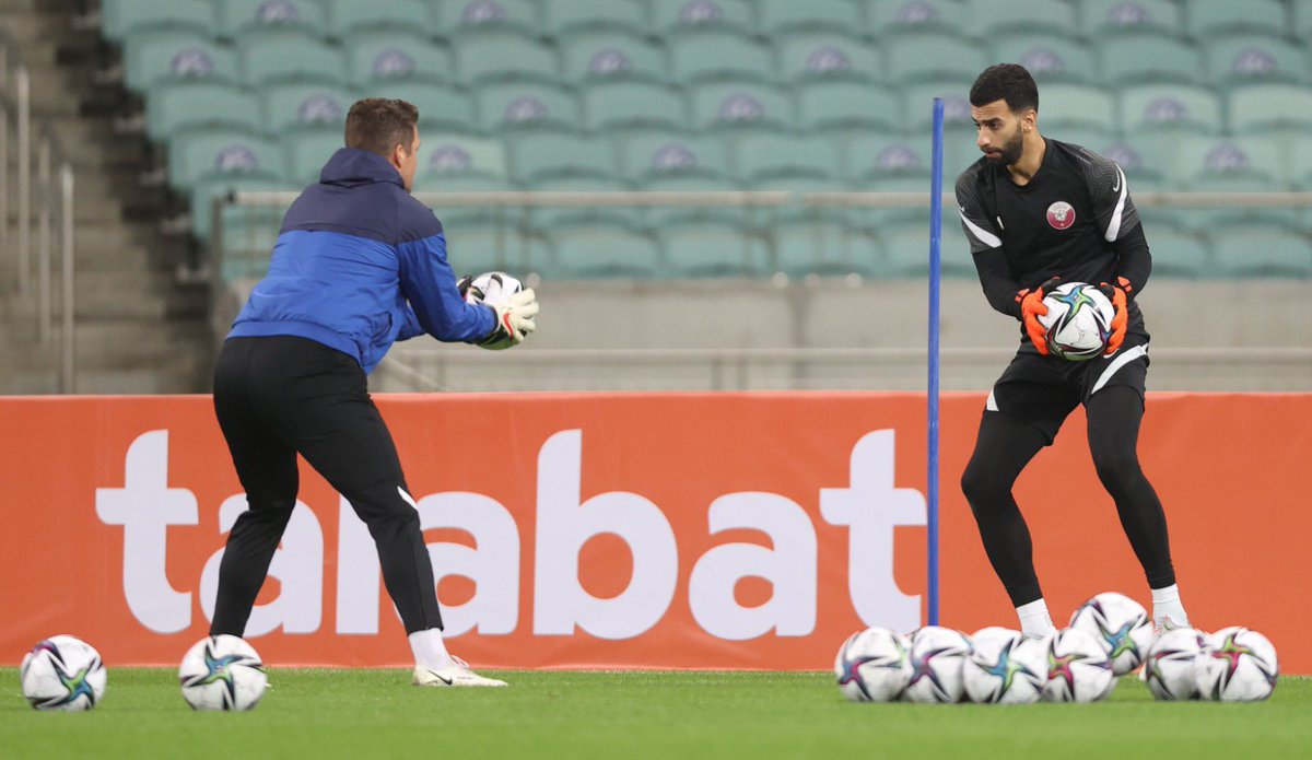 QFA_EN's tweet photo. ๐ธ Final preparations of our national team ๐ถ๐ฆ ahead of the match against Azerbaijan๐ฆ๐ฟ tomorrow, Sunday, in the #EuropeanQualifiers
#QatarInEurope https://t.co/vtzeCKcNPP
