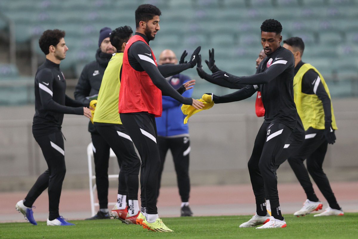 QFA_EN's tweet photo. ๐ธ Final preparations of our national team ๐ถ๐ฆ ahead of the match against Azerbaijan๐ฆ๐ฟ tomorrow, Sunday, in the #EuropeanQualifiers
#QatarInEurope https://t.co/vtzeCKcNPP