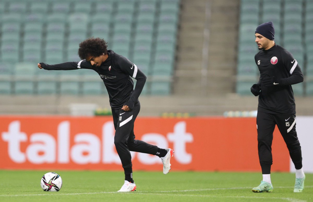 QFA_EN's tweet photo. ๐ธ Final preparations of our national team ๐ถ๐ฆ ahead of the match against Azerbaijan๐ฆ๐ฟ tomorrow, Sunday, in the #EuropeanQualifiers
#QatarInEurope https://t.co/vtzeCKcNPP