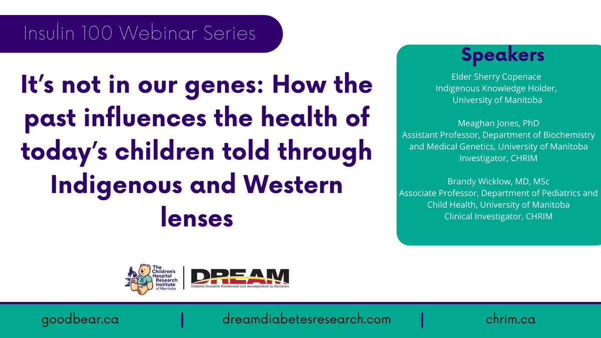 Leading up to #WorldDiabetesDay, today we want to highlight our 4th Insulin 100 webinar series with Dr. Brandy Wicklow, Elder Sherry Copenace and Dr. Meaghan Jones discussing how the past influences the health of today’s children. Watch here: ow.ly/rn4E50GMAev