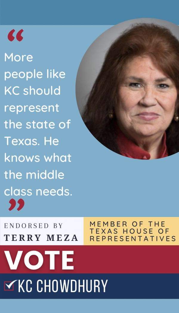 We are honored and delighted to announce, our first endorsement. Our friend, our guide Terry Meza, Texas State Representative, has given her support. We need all the support, advice and endorsement from people who truly understand what the middle class need.#kcfortexas