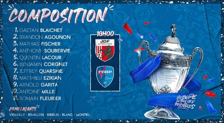 Et voici la composition pour le match de ce soir !

Rendez-vous à 18h00 ! 💙

👋 <a href="/AnthoJr7/">ANTHONY RIBELIN</a> <a href="/MattEzikian22/">Matthieu Ezikian</a>