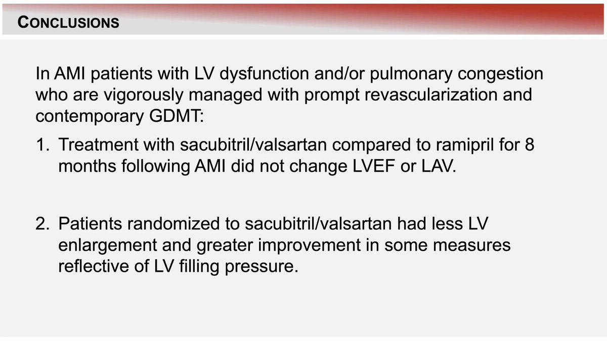 Featured #AHA21 Science: Rapid 🔥 2ndary Trial Analyses in #HeartFailure w/@anita_deswal & @SJGreene_md

1st up, Changes in Cardiac Structure & Function in Patient Treated With Sacubitril/Valsartan or Ramipril After Myocardial Infarction: The PARADISE-MI Echo Study

Conclusions👇🏾