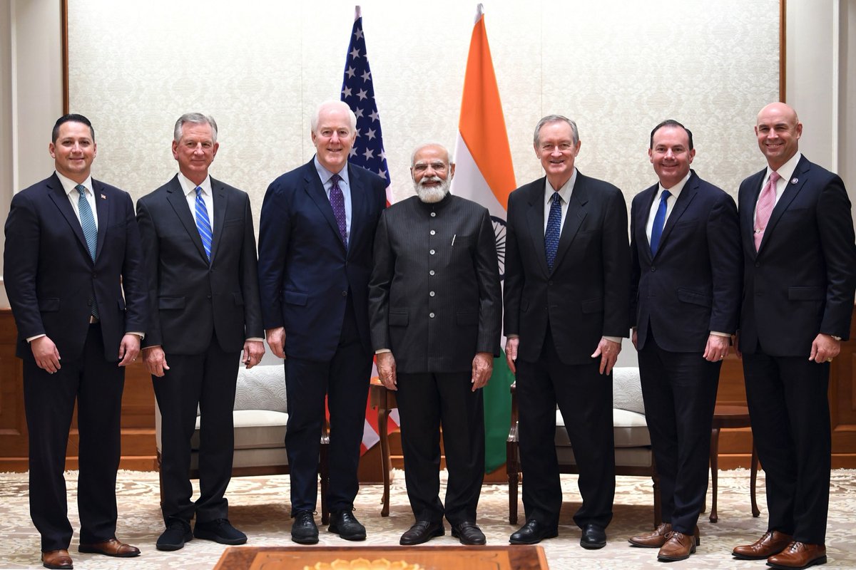 Met a US Congressional delegation led by Senator @JohnCornyn and consisting of Senators @MikeCrapo, @SenTuberville, @SenMikeLee and Congressmen @RepTonyGonzales, @RepEllzey. Appreciated the support and constructive role of the US Congress for deepening the India-US partnership.