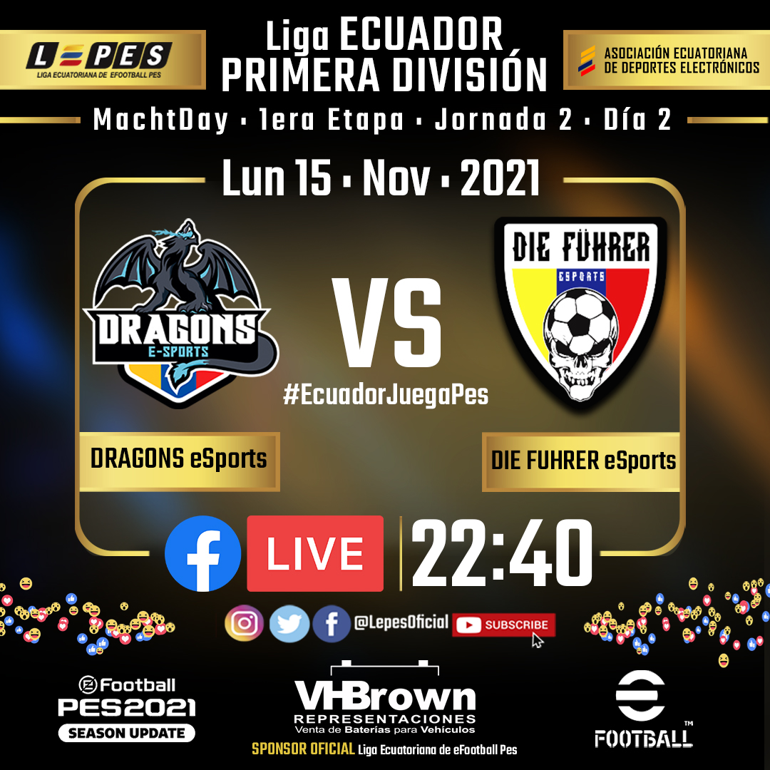 Liga Ecuatoriana de eFootball PES - Jornada 2 - Dia 2

<a href="/BIGBALLCLUB1/">BIG BALL CLUB</a> vs #HandicapEsports
<a href="/DragonsEsports_/">Dragons E-Sports</a> vs <a href="/DieFuhrer2/">Die Fuhrer eSports</a> 

Tabla de posiciones
aede.ec/lepes-primera-…

#eFootballPES2021 
#eFootballPES 
#eFootball
